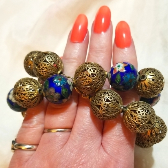𝅺Antique Chinese Import Cloisonne Filigree Bead Necklace - Picture 4 of 8